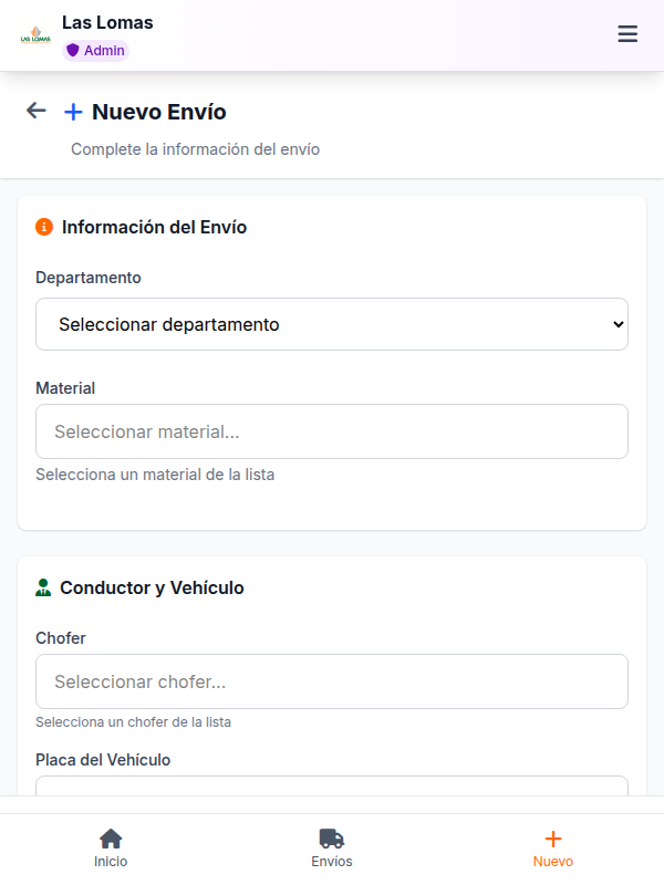 Formulario de novo envio