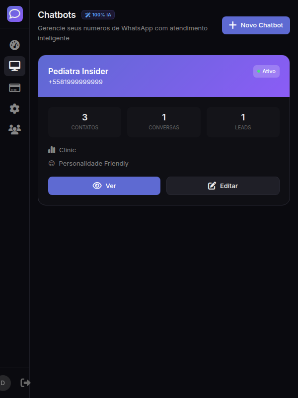 Lista de chatbots/clientes configurados