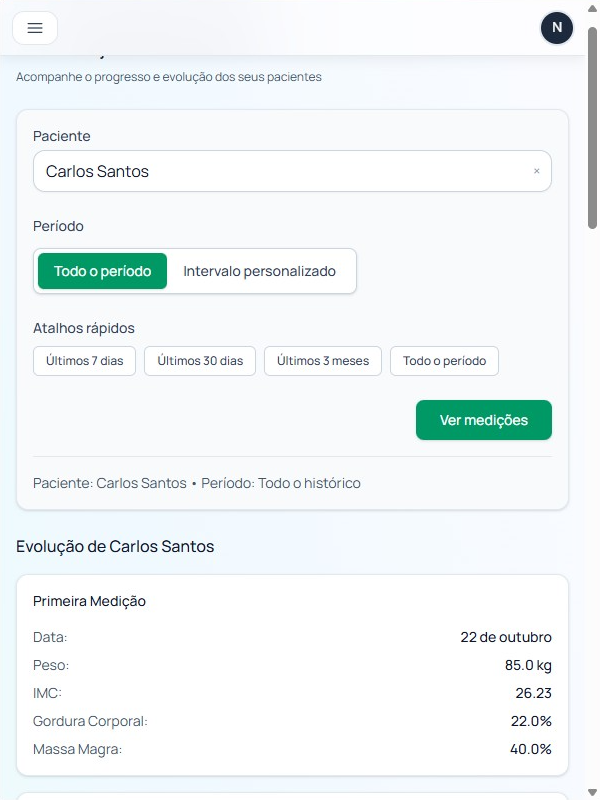 Filtros de evolução do paciente
