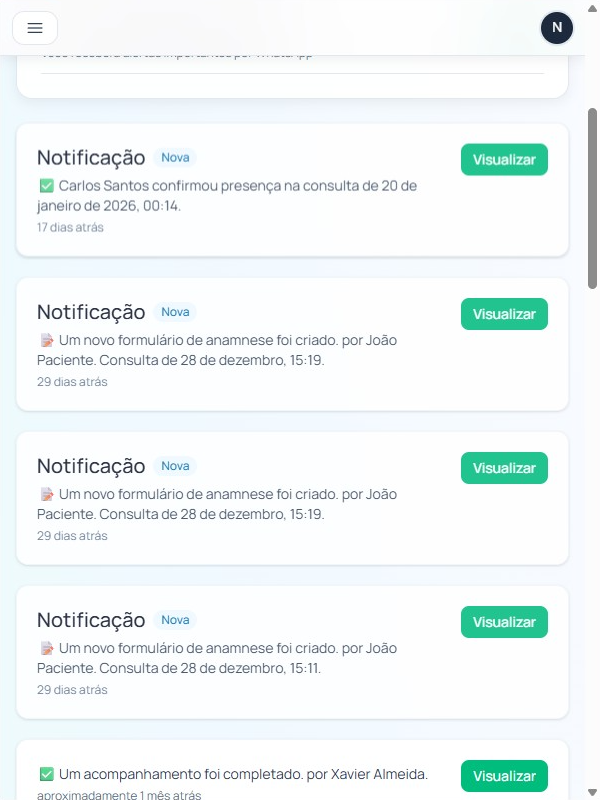 Lista de notificações
