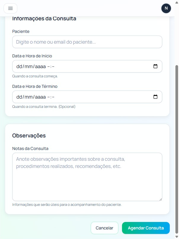 Formulário de nova consulta