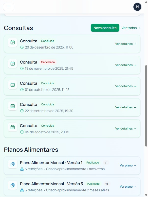 Resumo do paciente com consultas e planos