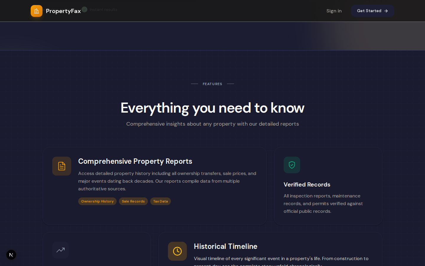 Secao de funcionalidades - Relatorios, Registros Verificados, Timeline